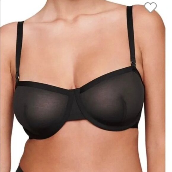 CUUP‎ The Balconette Mesh Bra Size 34E Black Underwire Sheer NEW - Picture 1 of 7